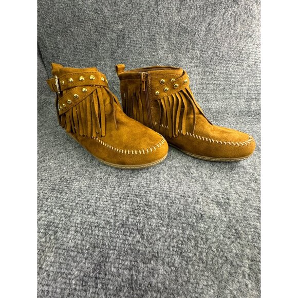 Soda Shoes Women's 10 Dahlia Faux Suede Moccasin Fringe Ankle Bootie - Picture 1 of 16